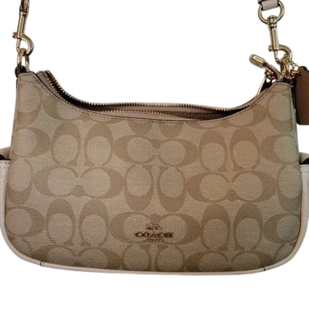Coach Pennie Shoulder Bag Signature Canvas in Light Khaki/Chalk - Like New
